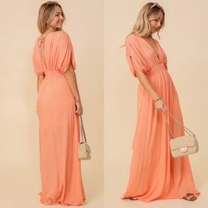 Elegant Peach Maxi Kimono Style Dress